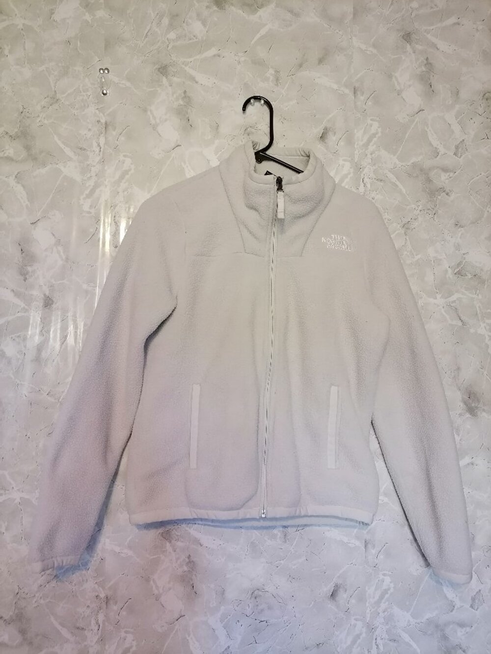 The North Face Jacket Womens Small gray Full Zip Sweater Fuzzy Mock Neck